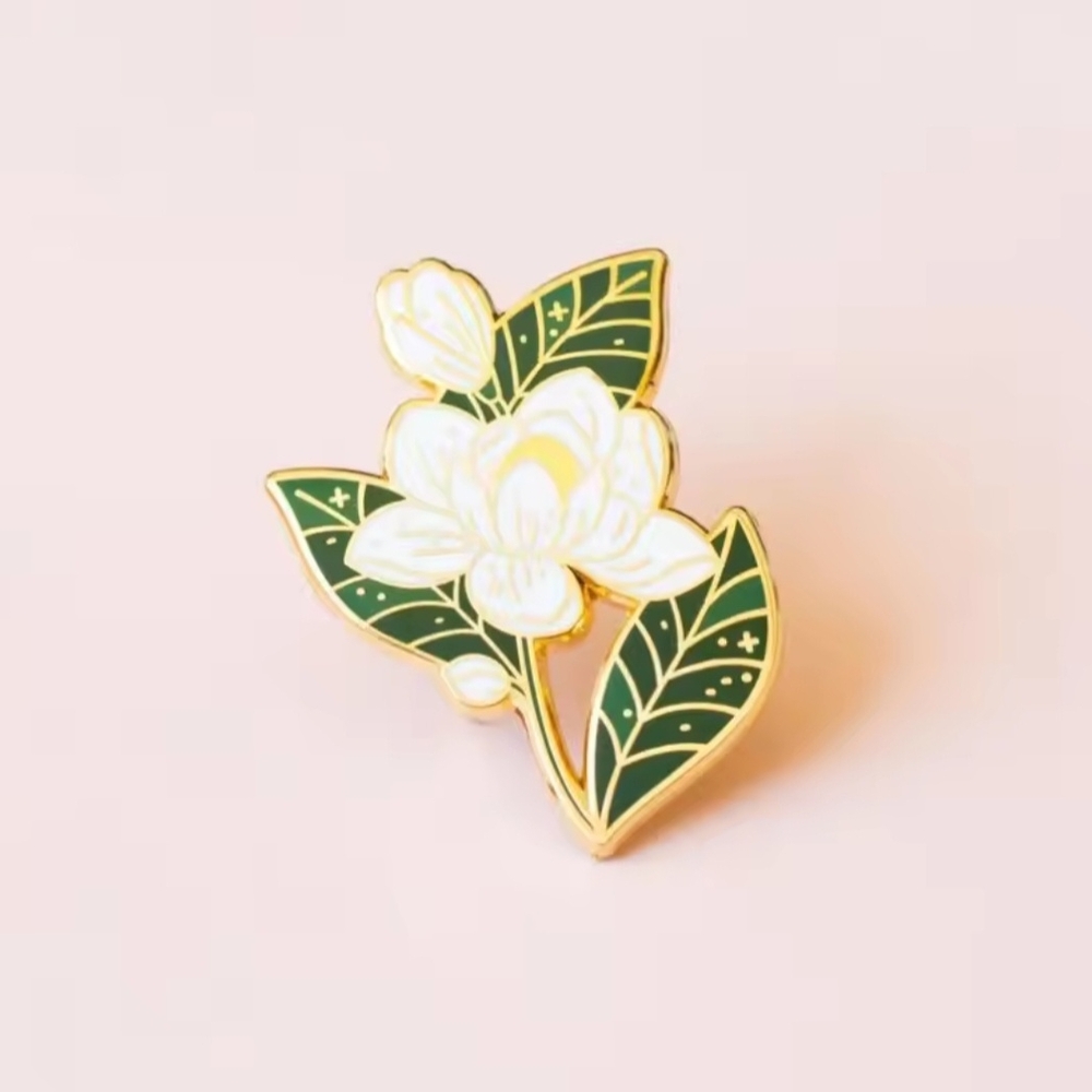 Elegant Floral Enamel Pin - Gold and Green